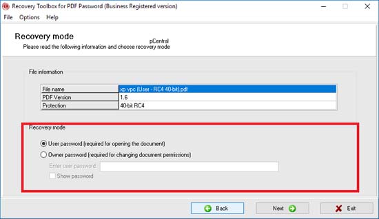 Adobe Acrobat ドキュメント パスワード回復ツール